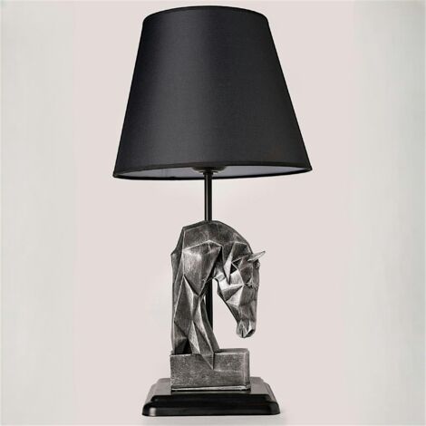 Lampe de salon décorative noire, tête de cheval argentée SILE