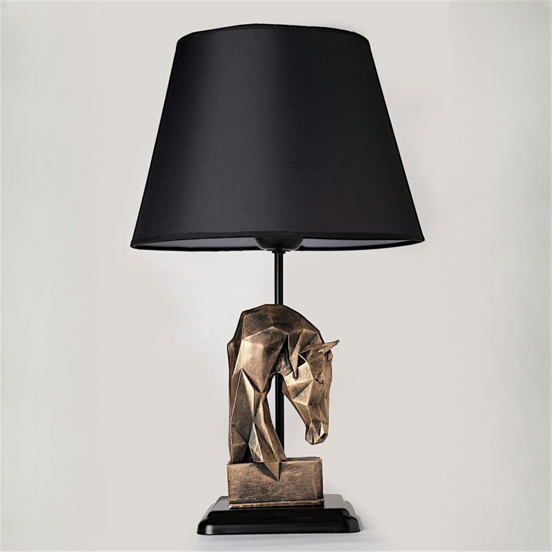 Lampe de salon décorative noire, tête de cheval dorée SILE