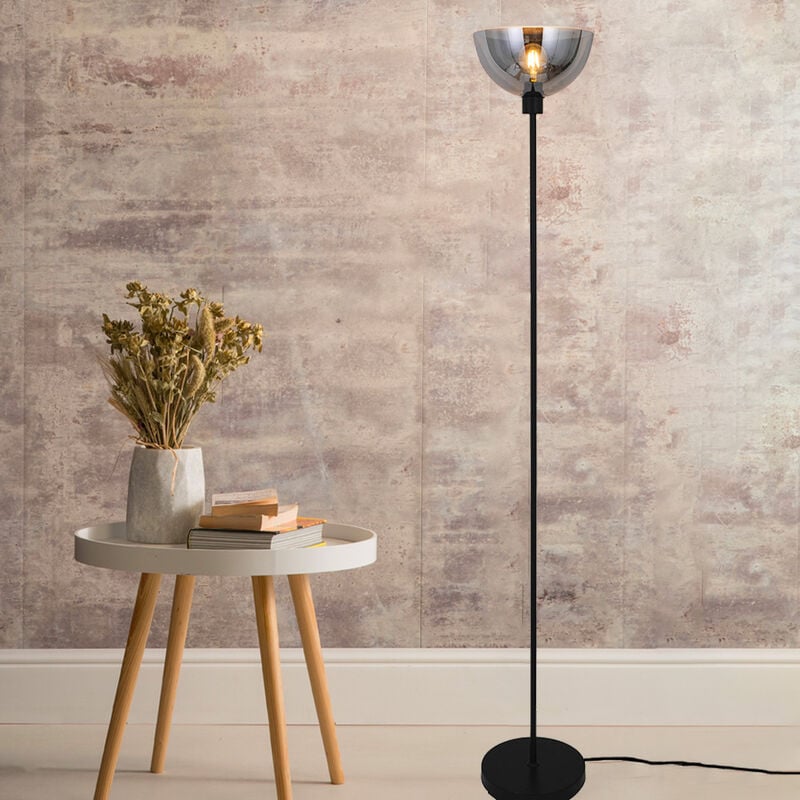 Lampe de salon design Bolton 170cm métal et verre gris fumé compatible LED