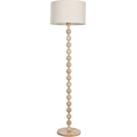 Lampe de salon en hévéa naturel style urban avec abat jour lin - Bois naturel et lin beige