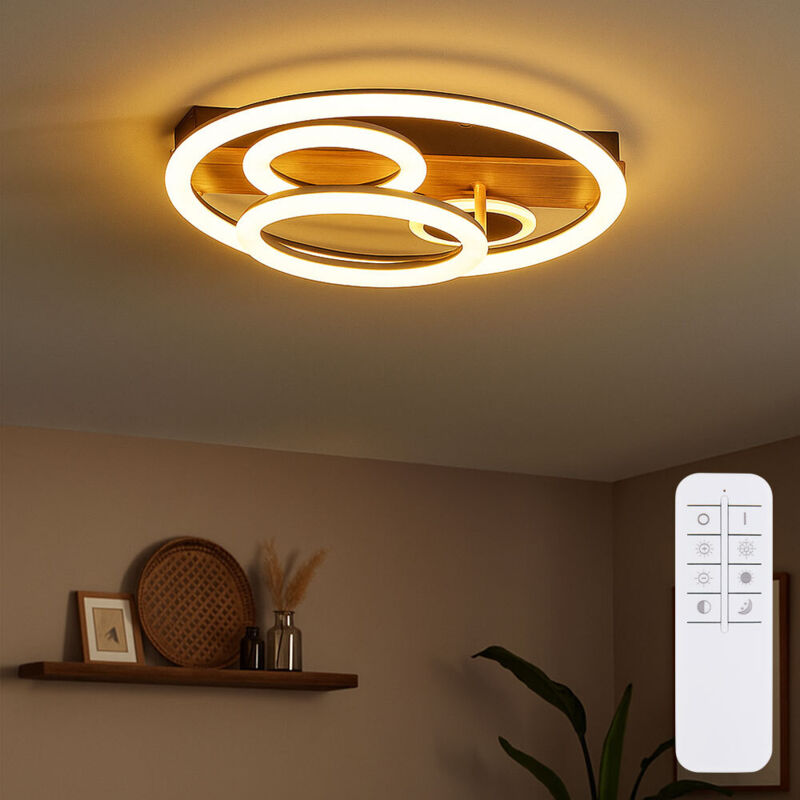 Globo - Lampe de salon plafonnier plafonnier led plafonnier en bois télécommande dimmable, fonction mémoire cct minuterie veilleuse, 4x led 55 w