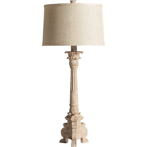 Lampe de salon provençale marron effet vieilli en résine et fer - Marron vieilli effet artisanal