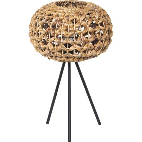 Lampe de salon rotin authentique pour ambiance cosy - Rotin naturel et pieds noirs
