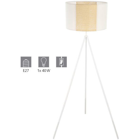 Lampe de sol Arnhem blanc, brun H: 151 Ø: 44cm avec commutateur de câble