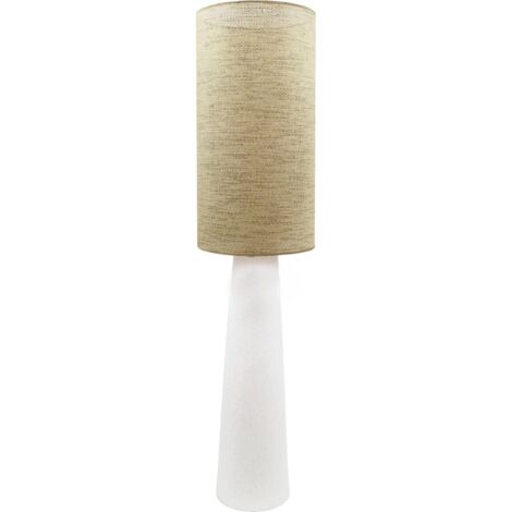 Lampe de sol en céramique et papier esprit rotin naturel - Blanc céramique et naturel rotin
