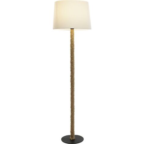 Lampe de sol en métal et corde style méditerranéen naturel - Corde naturelle et blanc écru