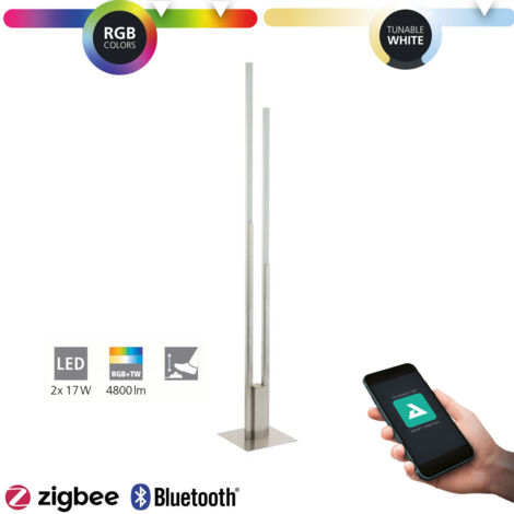 Lampe de sol LED FRAIIOLI-Z Nickel-Mat blanc H: 175.5cm avec interrupteur à pied DIMMABLE 2700-6500K avec fonction Connect-Z