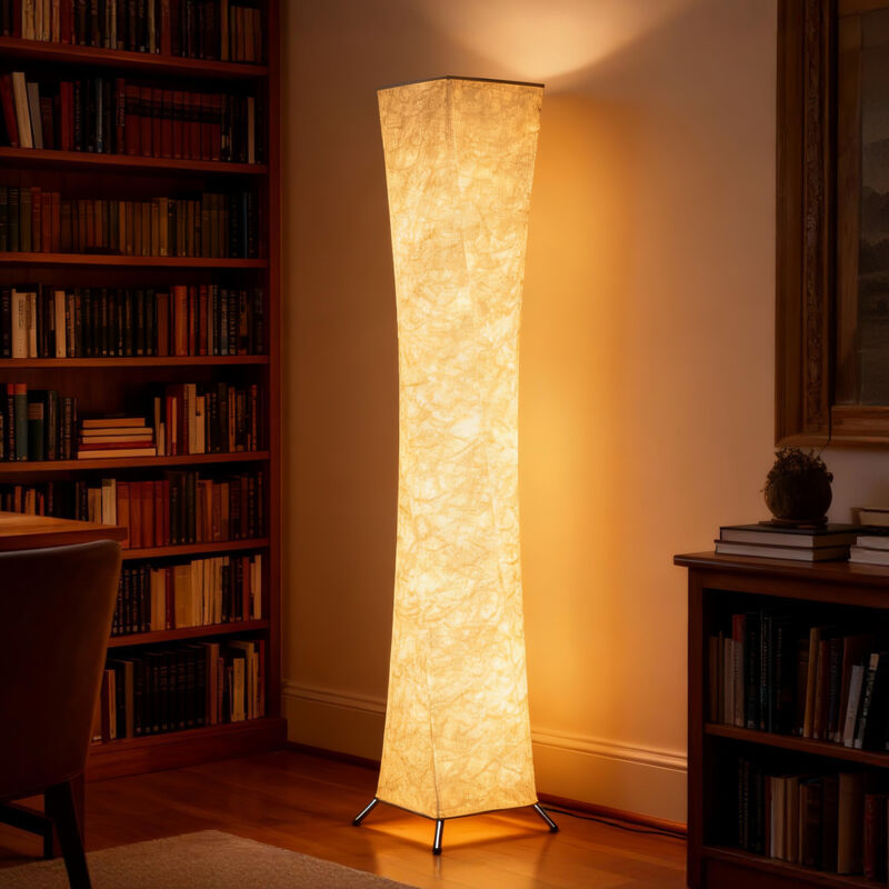 Lampe de Sol Moderne avec Lumière Réglable à 3 Niveaux et Interrupteur au Pied, Lampe d'Appoint en Acier et Tissu Papier Synthétique pour Salon,