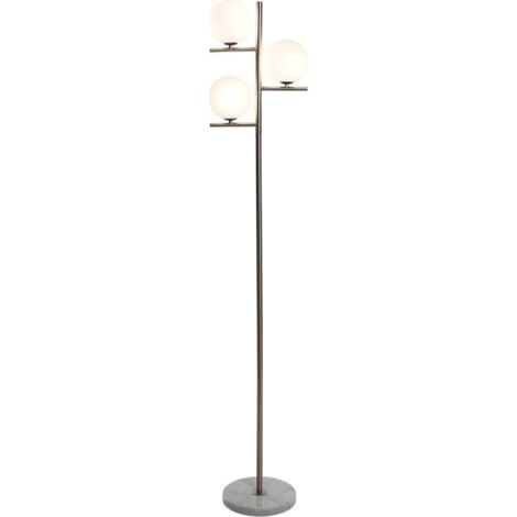 Lampe de sol moderne en verre et marbre style contemporain - Gris marbre et blanc opalin