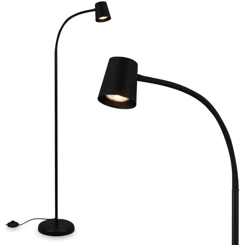 Lampadaire Briloner avec interrupteur au pied, tête flexible, lampadaire, 127,5 cm, 1x GU10, max. 9W, noir