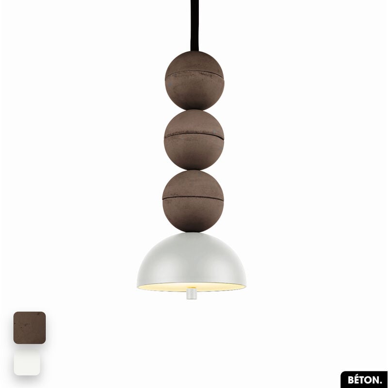 Lampe de suspension en béton - bosfor concrete chocolat - blanc 3 balles led 14W - Marron