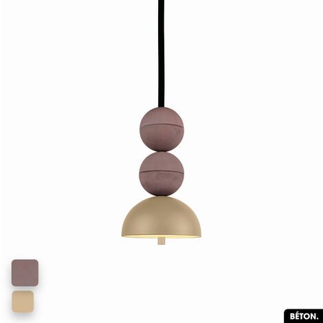 Lampe de suspension en béton - BOSFOR CONCRETE  LILAS - AMANDE  2 BALLES  LED 14W