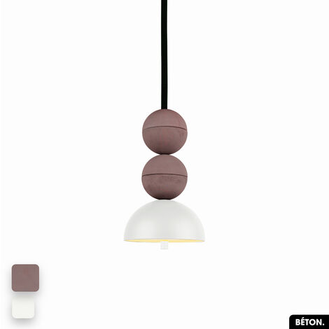 Lampe de suspension en béton - BOSFOR CONCRETE  LILAS - BLANC  2 BALLES  LED 14W