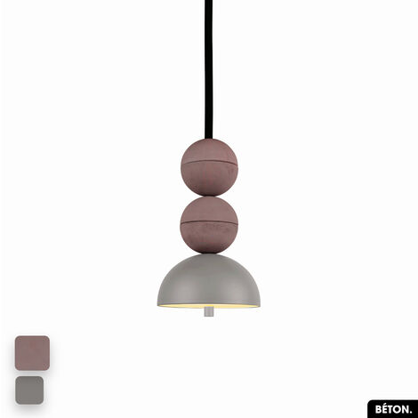 Lampe de suspension en béton - BOSFOR CONCRETE  LILAS - GRIS  2 BALLES  LED 14W