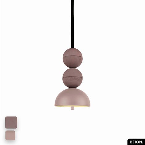 Lampe de suspension en béton - BOSFOR CONCRETE  LILAS - ROSE  2 BALLES  LED 14W
