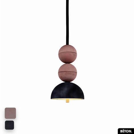 Lampe de suspension en béton velours - BOSFOR CONCRETE VELVET  LILAS - ANTHRACITE  2 BALLES  LED 14W
