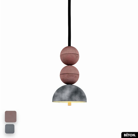 Lampe de suspension en béton velours - BOSFOR CONCRETE VELVET  LILAS - GRIS  2 BALLES  LED 14W