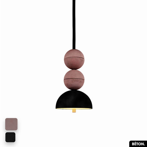 Lampe de suspension en béton velours - BOSFOR CONCRETE VELVET  LILAS - NOIR  2 BALLES  LED 14W