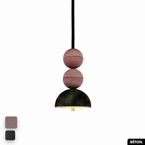 Lampe de suspension en béton velours - BOSFOR CONCRETE VELVET  LILAS - OLIVE  2 BALLES  LED 14W