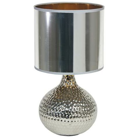 Lampe de table 1 ampoule 35cm en céramique et abat-jour en tissu argenté - PULSAR
