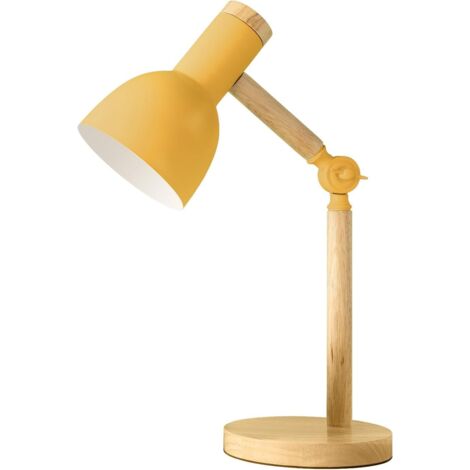Lampe de table - 1 pièce - Bois et fer forgé - Bras de lampe réglable - Convient pour la lecture dans le salon ou la chambre - Jaune (prise européenne jaune)