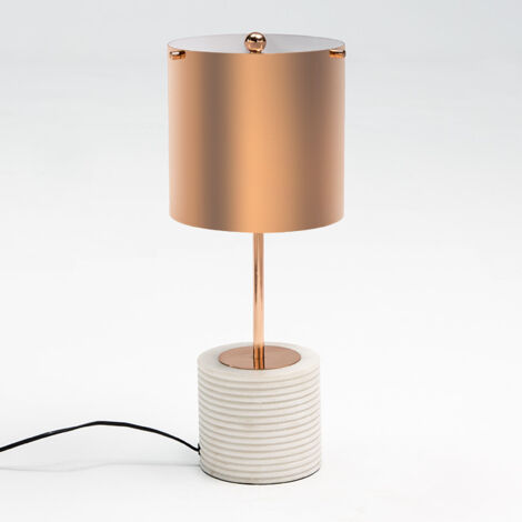 Lampe de Table 14x14x51 Marbre blanc/Métal cuivré avec abat-jour