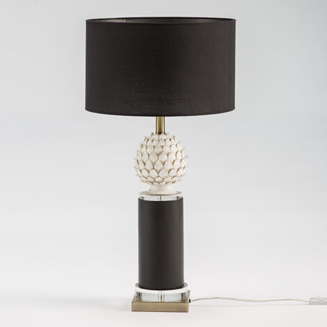 Lampe de Table 15x15x58 Métal Doré/Céramique Blanc/Noir Sans Abat-Jour