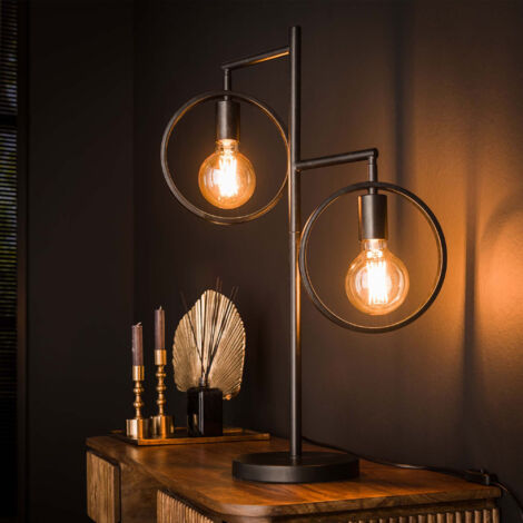 Lampe de table 2 lampes rondes 51x20x70 cm en métal gris foncé