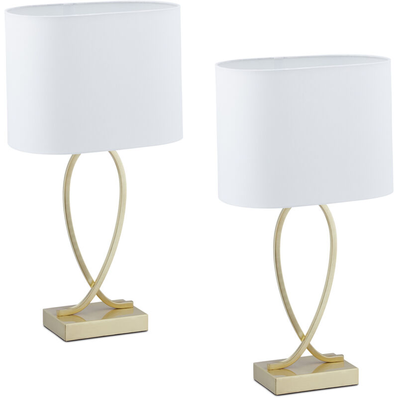 Relaxdays - Lampe de chevet, lot de 2, mélange harmonieux de matériaux, h x l x p : 51 x 28 x 18 cm, doré et blanc