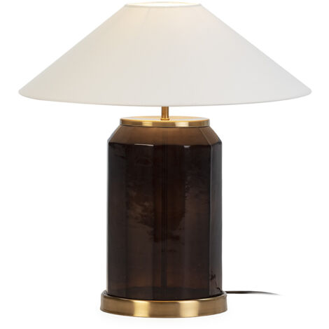Lampe de Table 20x20x45 Verre Marron/Métal Doré Brillant sans Abat-Jour