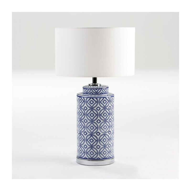 Fijalo - Lampe de Table 20x20x51 Céramique Bleu/Blanc sans écran