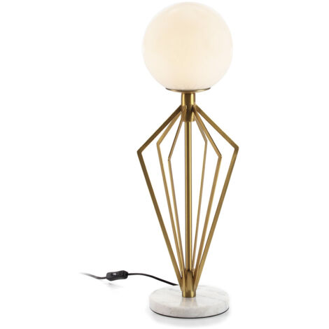 Lampe de Table 23x23x68 Verre Blanc/Marbre Blanc/Métal Doré