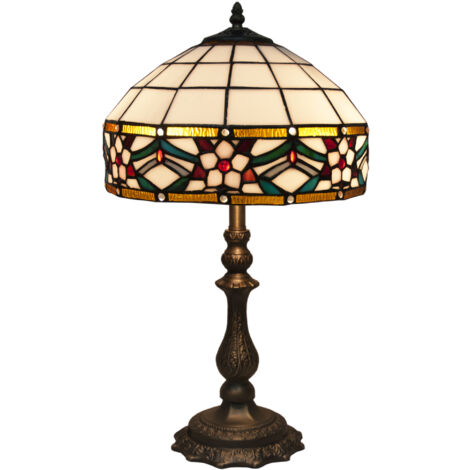 Lampe de table à base de forme avec abat-jour Tiffany diamètre 30 cm Série Museum