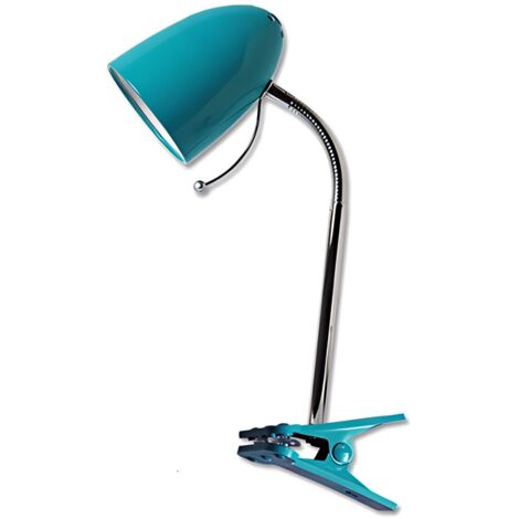Lampe de table à fixation par pince, culot E27, idéale pour les bureaux et les lits.