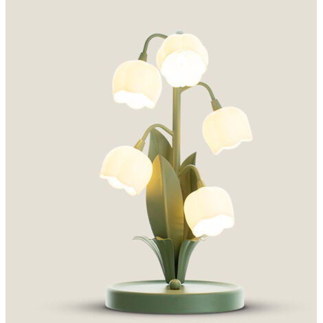 Lampe de table à fleurs pour chambre à coucher, lampe de lecture à fleurs à lumière chaude, avec 5 muguets, décoration de la maison