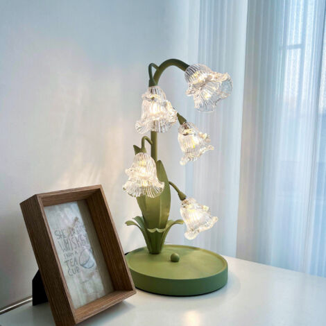 Lampe de table à fleurs pour chambre à coucher, lampe de lecture à fleurs en verre à lumière chaude, avec 5 fleurs, décoration de la maison