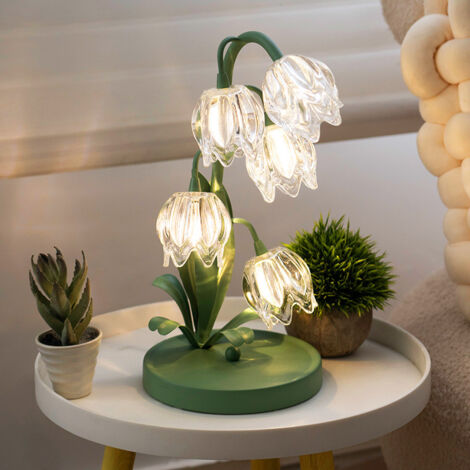 Lampe de table à fleurs pour chambre à coucher, lampe de lecture tulipe en verre à lumière chaude avec 5 tulipes, décoration de la maison