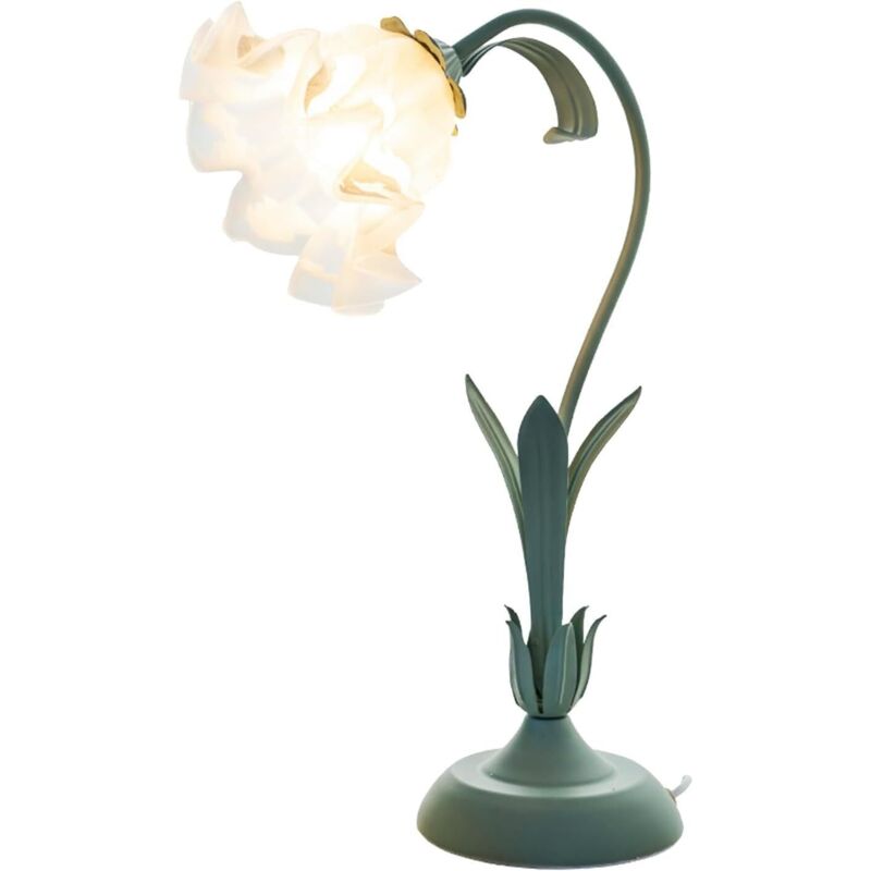 Lampe de table à fleurs vertes, petite lampe bionique à fleurs avec abat-jour en verre, lampe muguet, idéale pour salon ou chambre (5 W), verte