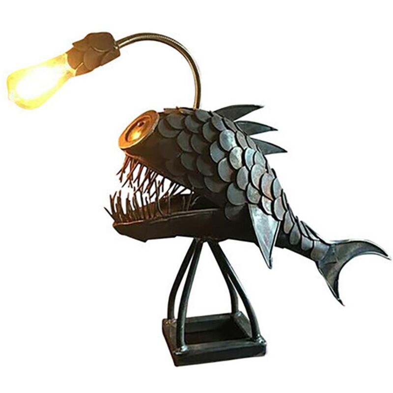 Feiyue - Lampe de table à led en forme de requin, style antique, éclairage de statue de poisson