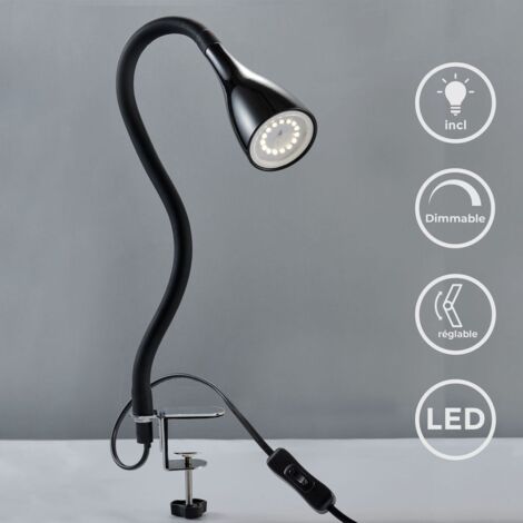 Lampe de table à pince LED dimmable lampe de lecture flexible lampe de chevet noire 5W