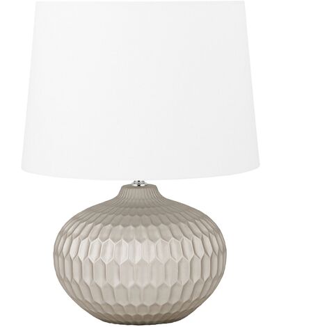 Lampe de Table à Poser Déco avec Pied Rond et Doré et Abat-jour Classique en Tissu Blanc E27 Max 40W Éclairage Chic pour Salon Classique Beliani - Doré