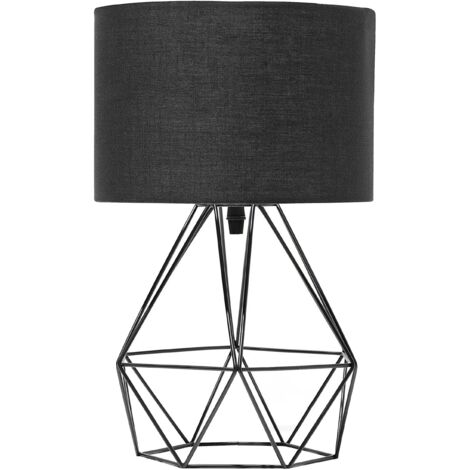Lampe de Table à Poser Design Tendance avec Pied Type Cage en Métal et Abat-jour Cylindrique Noires E27 Max 40W pour Salon Industriel Urbain Beliani