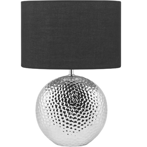 Lampe de Table à Poser en Céramique Argentée et Tissu Noir E27 Max. 40W pour Éclairage Ambiant de Chambre au Design Classique et Glamour Beliani - Argenté