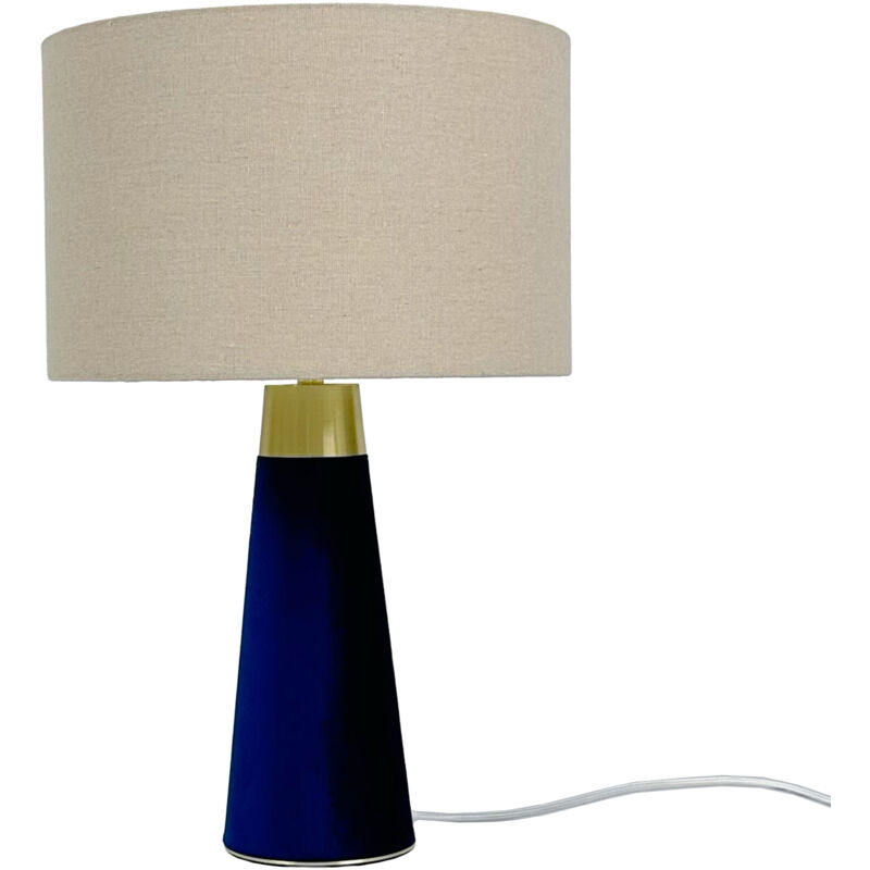 Lampe de table Relaxdays, abat-jour en lin et pied en velours, E27, HxD : 47 x 40 cm, lampe de chevet, beige/bleu