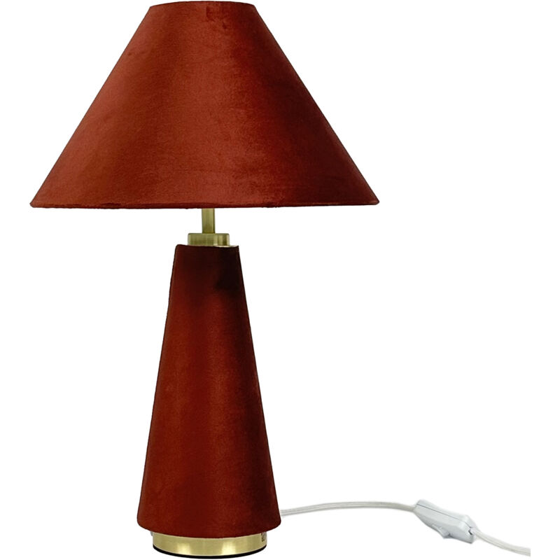 Lampe de table Relaxdays, abajour velours et pied métal, E14, H47 x 30 cm, lampe de chevet câblée, chambre, abricot/or