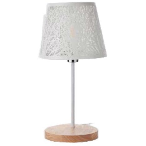 Lampe de table, abat-jour et pied en métal à motif d'arbre, prise européenne blanche.