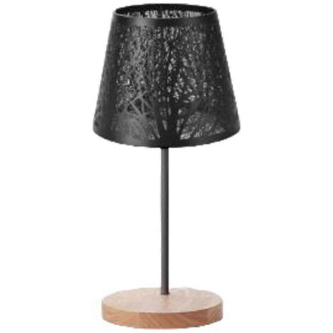 Lampe de table, abat-jour et pied en métal à motif d'arbre, prise UE noire