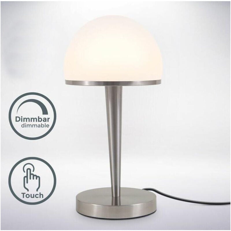 Lampe de table abat-jour verre graduable par variateur tactile intégré dimmable E27 lampe de chevet verre opale