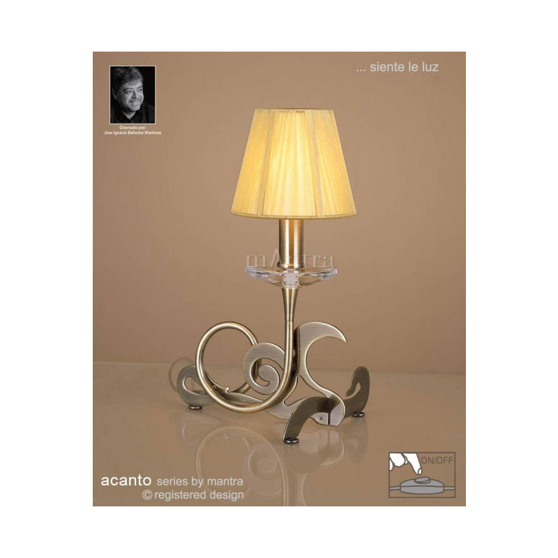 Lampe de Table Acanto 1 Ampoule E14, laiton antique avec crème ambréAbat jour - Laiton
