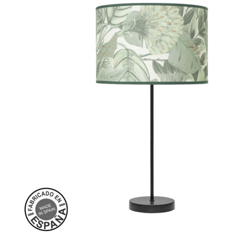 Fabrilamp - Lampe à poser haute couture 1xe27 noir/feuilles vertes 63x30x30 cm